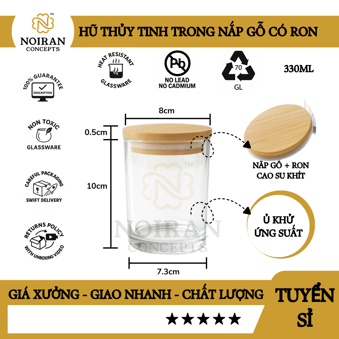 COMBO HŨ THỦY TINH TRONG NẮP GỖ 330ML