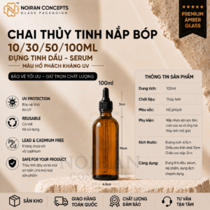 Chai thủy tinh hổ phách nắp bóp đựng tinh dầu serum 5ml 10ml 30ml 50ml 100ml chống tia UV