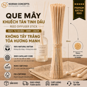 Que mây khuếch tán tinh dầu 3mm x 20cm Noiran Concepts kích thước tiêu chuẩn từ 100% mây tự nhiên.