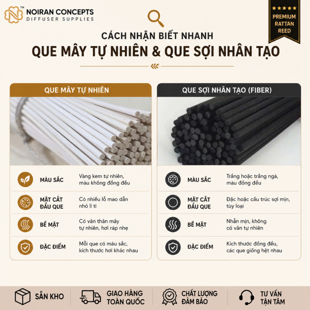 Đầu que mây khuếch tán tinh dầu 100% mây tự nhiên với hệ mao dẫn giúp hấp thụ tinh dầu hiệu quả.