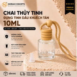 Vỏ lọ đựng tinh dầu treo xe hơi có nắp gỗ tự nhiên và nút chặn kín của vỏ lọ đựng tinh dầu treo xe 10ml Noiran Concepts.